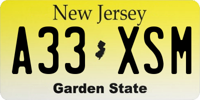 NJ license plate A33XSM