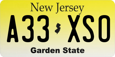 NJ license plate A33XSO