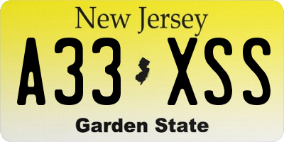NJ license plate A33XSS