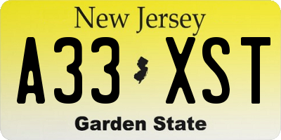 NJ license plate A33XST