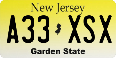 NJ license plate A33XSX