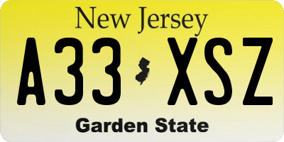 NJ license plate A33XSZ