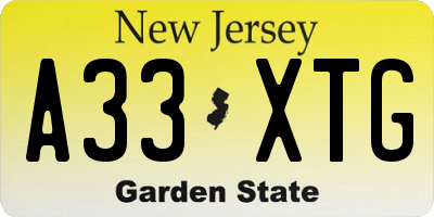 NJ license plate A33XTG