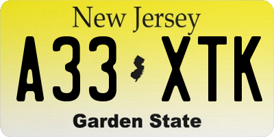 NJ license plate A33XTK
