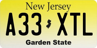 NJ license plate A33XTL