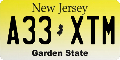 NJ license plate A33XTM