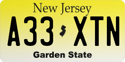 NJ license plate A33XTN