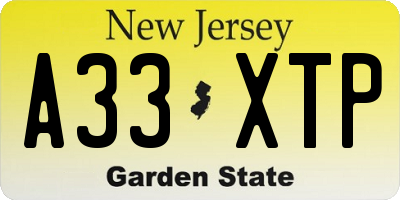 NJ license plate A33XTP