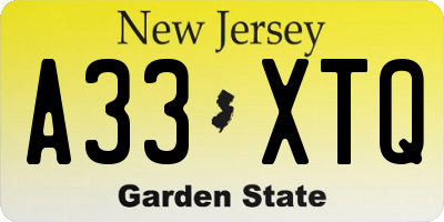 NJ license plate A33XTQ