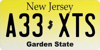 NJ license plate A33XTS