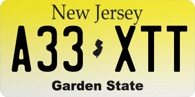 NJ license plate A33XTT