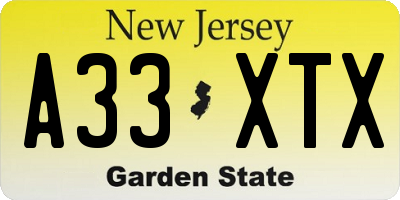 NJ license plate A33XTX