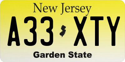 NJ license plate A33XTY