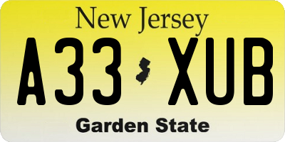 NJ license plate A33XUB