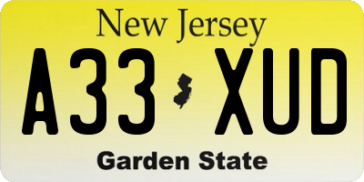 NJ license plate A33XUD