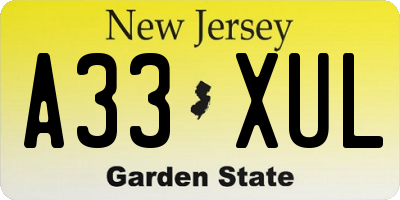 NJ license plate A33XUL