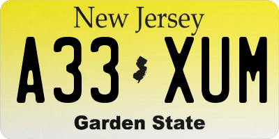 NJ license plate A33XUM