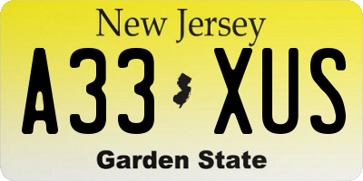 NJ license plate A33XUS