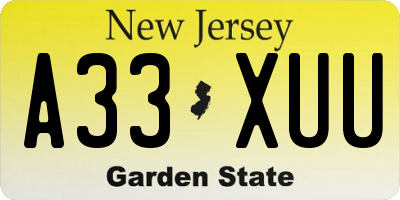 NJ license plate A33XUU