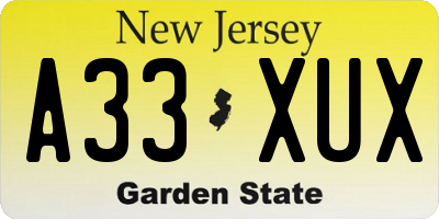 NJ license plate A33XUX