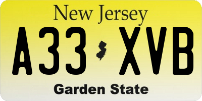 NJ license plate A33XVB