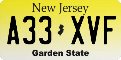 NJ license plate A33XVF