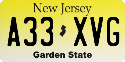 NJ license plate A33XVG