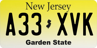 NJ license plate A33XVK