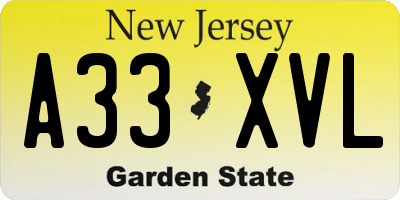 NJ license plate A33XVL