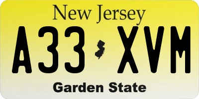 NJ license plate A33XVM