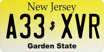 NJ license plate A33XVR