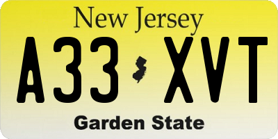 NJ license plate A33XVT