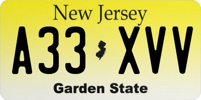 NJ license plate A33XVV