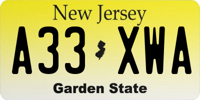 NJ license plate A33XWA