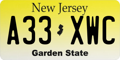 NJ license plate A33XWC