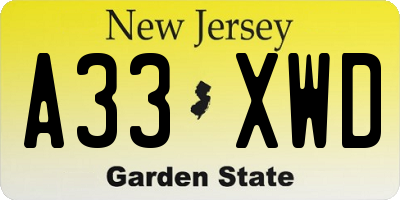NJ license plate A33XWD