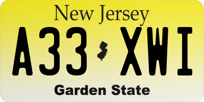 NJ license plate A33XWI