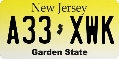 NJ license plate A33XWK