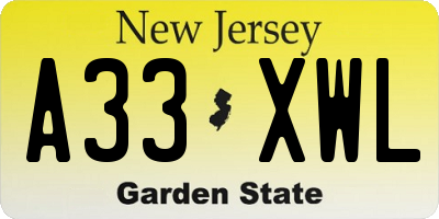 NJ license plate A33XWL