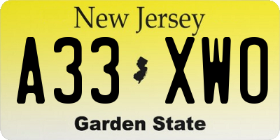 NJ license plate A33XWO
