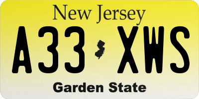 NJ license plate A33XWS