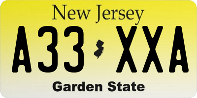 NJ license plate A33XXA