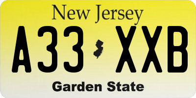 NJ license plate A33XXB