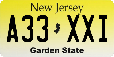 NJ license plate A33XXI