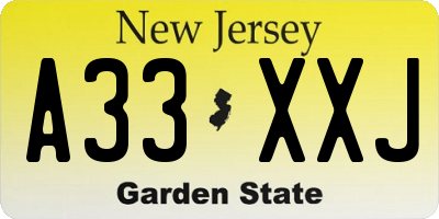 NJ license plate A33XXJ