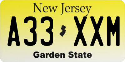 NJ license plate A33XXM