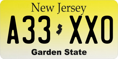 NJ license plate A33XXO