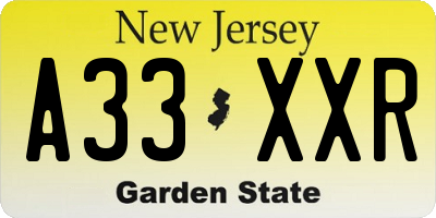 NJ license plate A33XXR