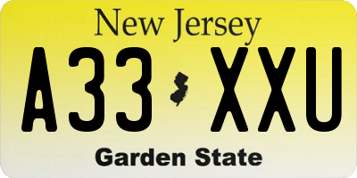 NJ license plate A33XXU