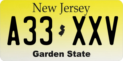 NJ license plate A33XXV
